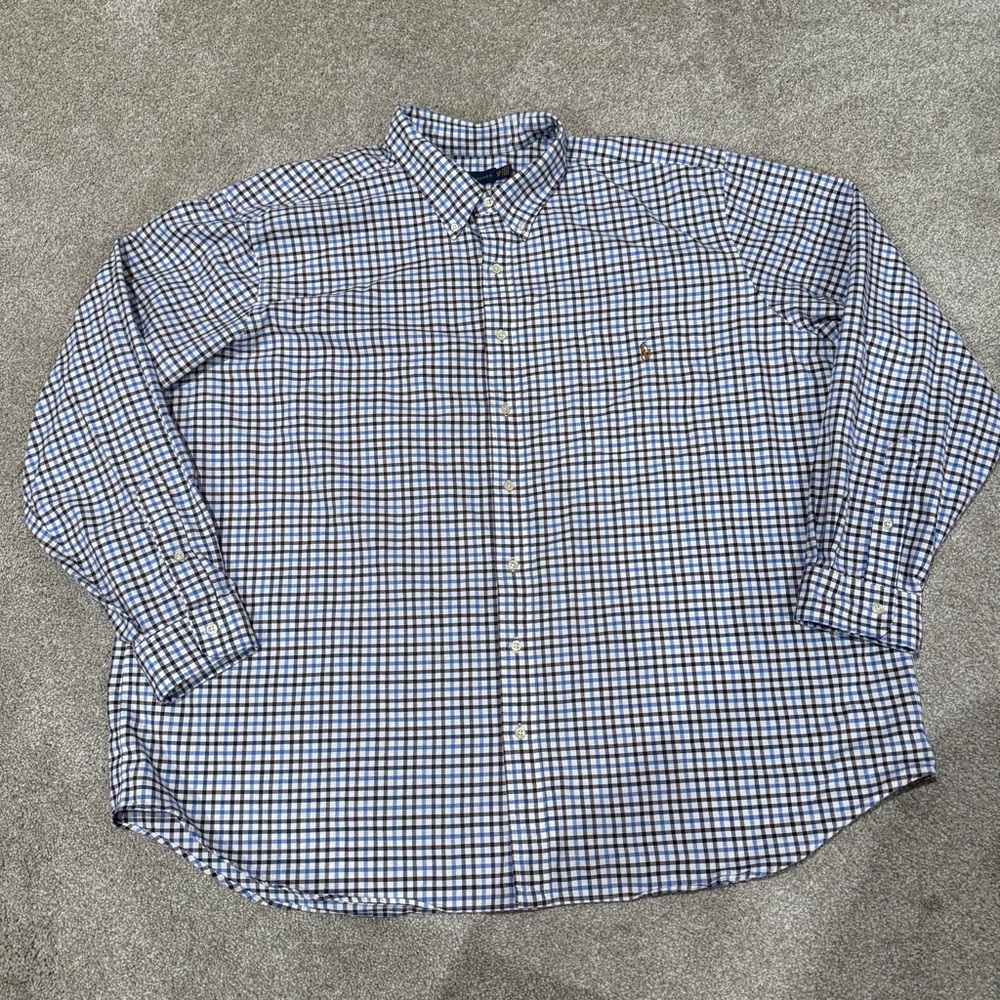 Ralph Lauren Button Down Long Sleeve Shirt Men’s 3XB 3G Plaid Blue White Casual